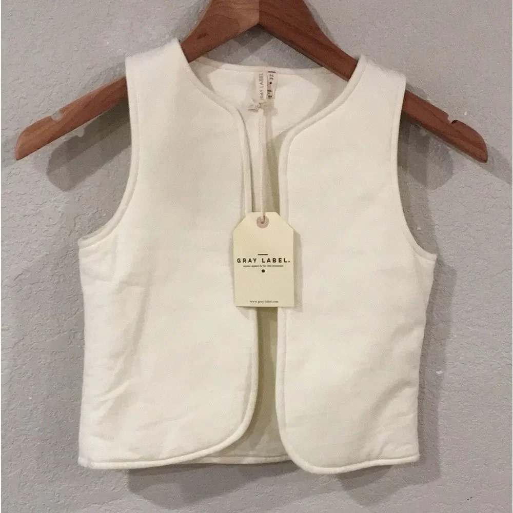 NEW Gray Label GOTS Organic Cotton Daxton Cream Color Vest Kids Sz 5/6 Unisex‎